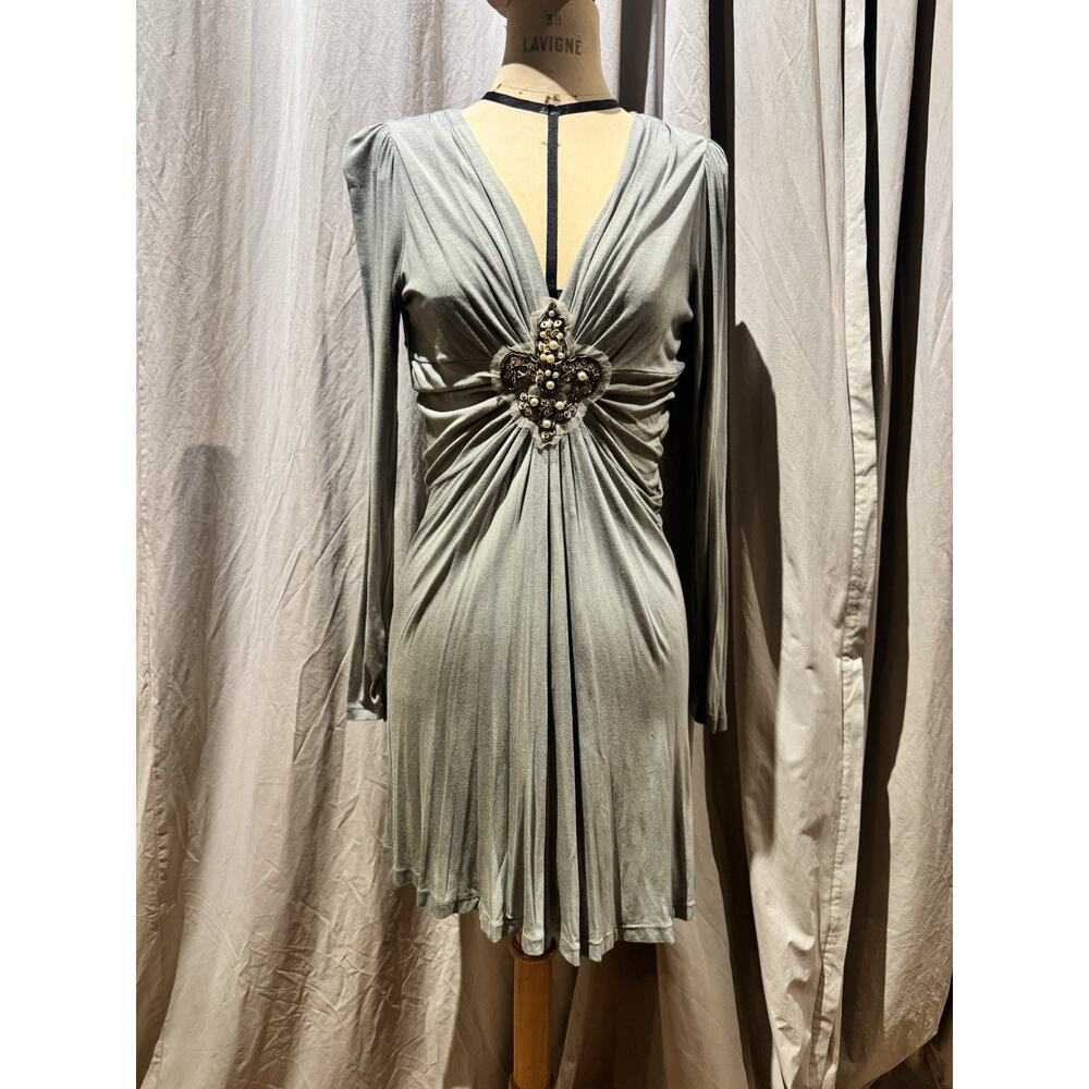 Ann Ferriday VTG Stock Fleur -De -Lis Beaded Jersey Dress S/M